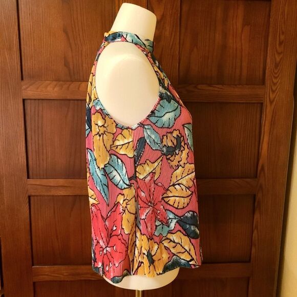 Maeve Accordian Pleat Floral Sleeveless Blouse with Neck Tie Small - Picture 5 of 6